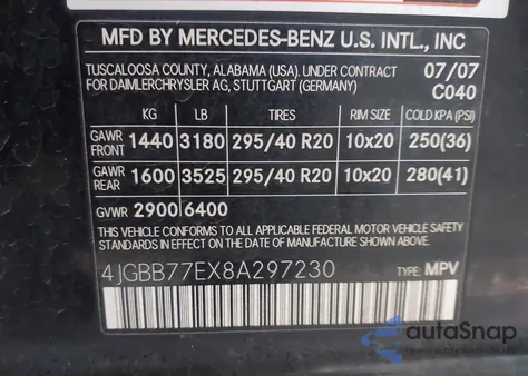 2008 Mercedes-Benz Ml 63 Amg 4Matic z USA, uszkodzony, nr VIN 4JGBB77EX8A297230